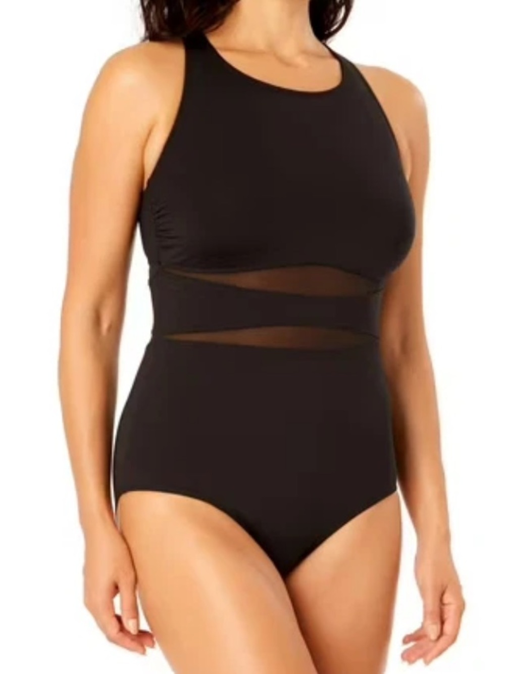 Swimsuit Lands' End high-neck one-piece swimsuit sheer one piece bathing suit M
